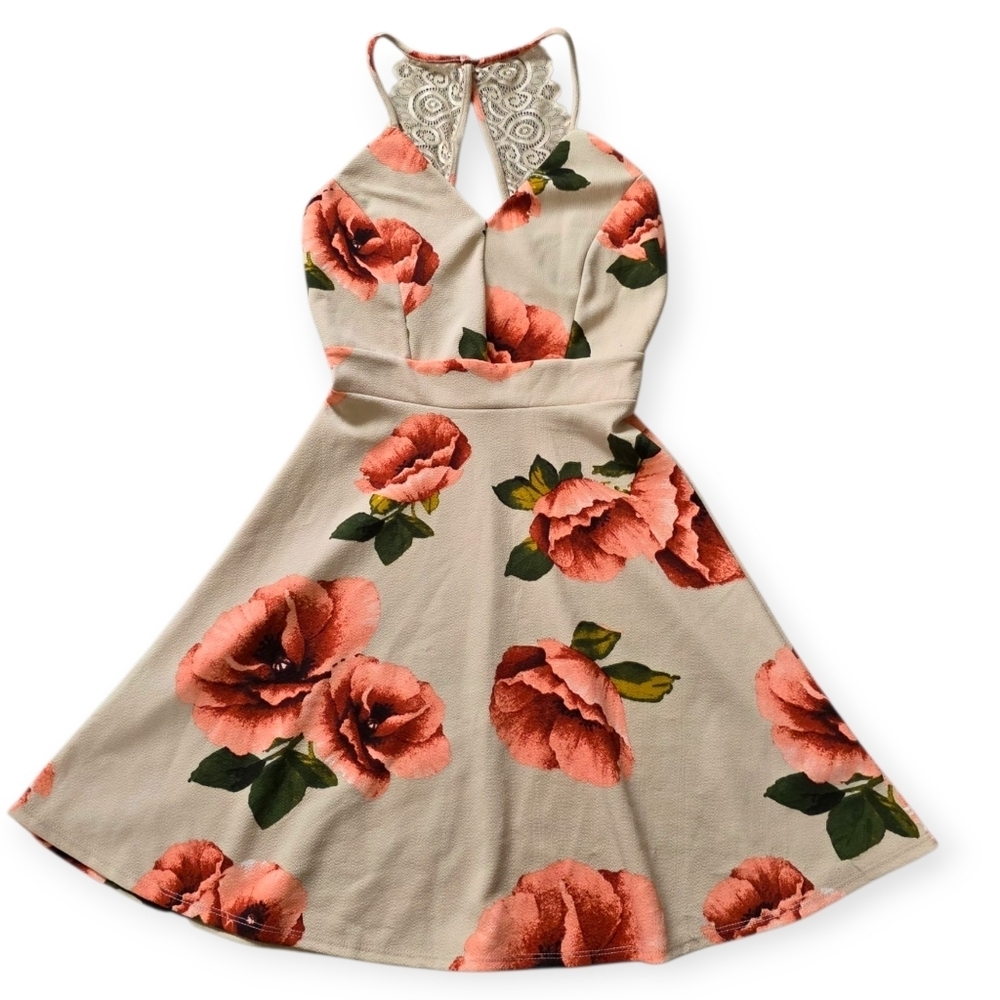 Blu Pepper Floral Mini Dress, Lace Racerback, Size XSmall